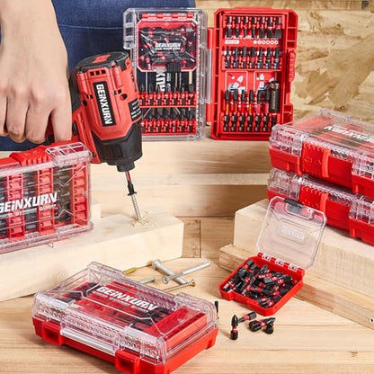 Geinxurn 74Pieces Impact Screwdriver Bits Set, Magnetic S2 Steel Phillips/Slotted/Square/Torx Insert Power Bits Tips, Impact Bit Holder with Red Storage Box Case - style: STKB074-RD