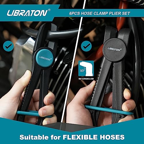 Libraton Hose Clamp Pliers - 6pc Set, Straight & 90, Plastic, Brake, Fuel, Coolant, Radiator Hose, Gas Line - style: Plastic Pilers
