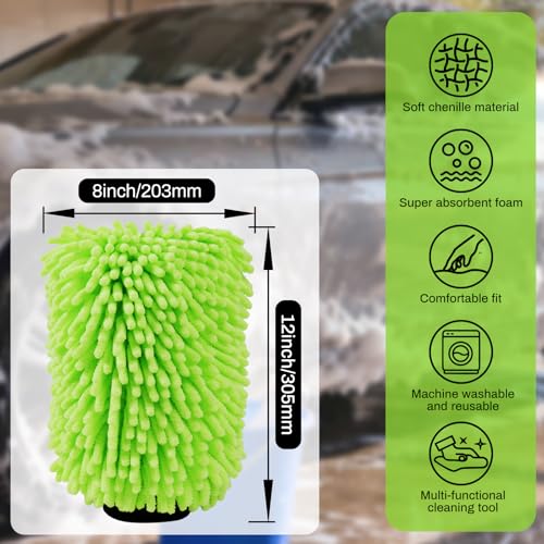 2Pack Car Wash Mitt, 8"×12" Fiber Microfiber Mitt Car Wash Brush for Scratch, Safe on Painted Surfaces, Glass & Plastic, Cars Cleaning Kit Essential, Green - color: 8"×12"-green_2pcs
