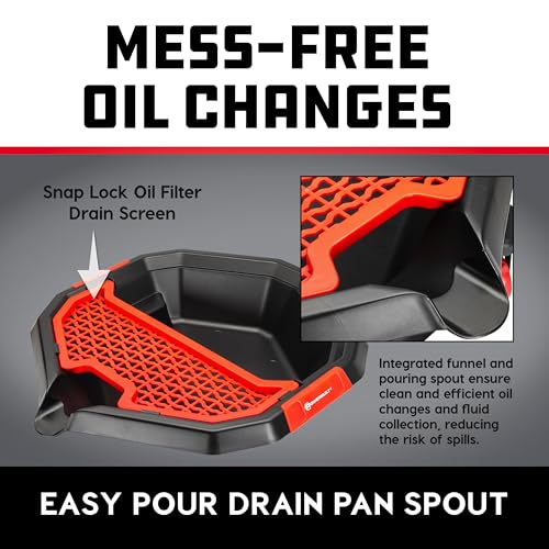 Powerbuilt 2-in-1 2 Gallon Oil Drain Caddy, Tool Creeper, Drain Pain - Red Black 642964ECE
