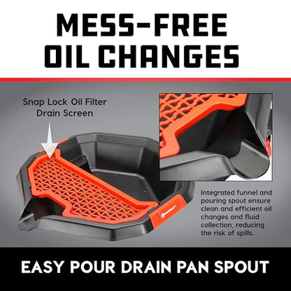 Powerbuilt 2-in-1 2 Gallon Oil Drain Caddy, Tool Creeper, Drain Pain - Red Black 642964ECE