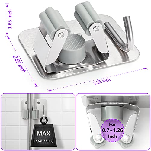 Broom Holder Wall Mount Screw Drilling, Sturdy Heavy Duty Stainless Steel Mop Gripper Rack Perforated, Perfect for Laundry Room Organizer, Fit with Laundry Kitchen Garage Garden Storage System | Drill-Mounted Gripper Rack Holds Brooms, Mops and Garden Too