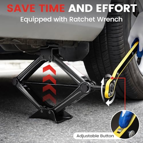 KROAK Scissor Jack Lift 2T, Car Jack Kit Tire Jack with Ratchet Wrenches & Telescopic Wrenches, Universal Emergency Kit 4409 lbs, Portable Tire Changing Kit for Vehicle/SUV/MPV