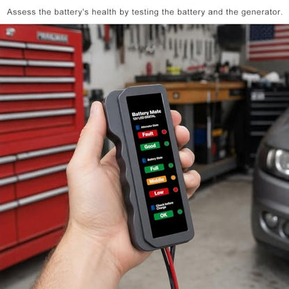 12V Car Battery and Alternator Tester, Digital Batteries Load Tester with LED Indicator & Alligator Clips, Easy to Use Analyzer to Check Alternator & Battery Charging System