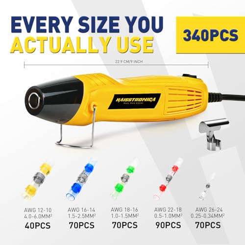 haisstronica 340 PCS Solder Seal Wire Connectors with Mini Heat Gun Kit, Waterproof Heat Shrink Wire Connectors, 10-26 AWG Solder Stick Wire Connectors for Automotive, Marine & Wiring Repair - size: 340PCS