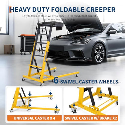 Top Automotive Creeper,Engine Topside Creeper with Adjustable Height 49.21 in to 68.89 in, 400 LBS Capacity High Topside Creeper,6 Swivel Caster Wheels, Heavy Duty Foldable Garage Creepers for Auto | 400 LBS Capacity High Mechanic Creeper, 6 Swivel Caster