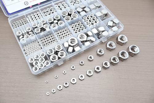 550 Pack SAE & Metric Hex Nuts Kit, 304 Stainless Steel | 2#56 To 12#24, 1/4-20 To 1/2-13, M2 To M12, Standard SAE And Metric Coarse Thread, Hardware Nuts - size: Metric and SAE (550Pcs)