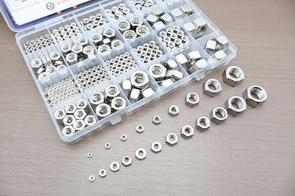 550 Pack SAE & Metric Hex Nuts Kit, 304 Stainless Steel | 2#56 To 12#24, 1/4-20 To 1/2-13, M2 To M12, Standard SAE And Metric Coarse Thread, Hardware Nuts - size: Metric and SAE (550Pcs)