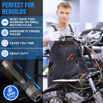 Valchoose Magneto Flywheel Puller, 2in1, 24mm&27mm, 1 Pack | Reverse Thread Stator Rotor Remover, Steel Tool, Fits GY6 50 125 150cc Kawasaki Yamaha Suzuki Honda KTM Scooter ATV Dirt Bike