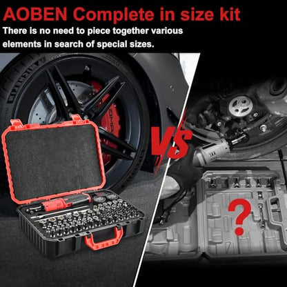 AOBEN Cordless Electric Ratchet Wrench with 83pc 1/4" to 3/8" impact sockets set,12V Electric Wrench with Variable Speed,3/8" to 1/4" Adapter, 3" Extension Bar - size: Extra Large