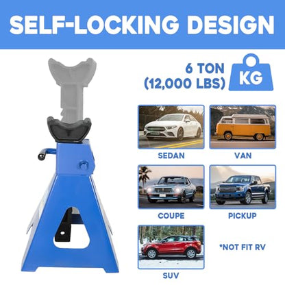 6 Ton (12,000 LBs) Automotive Jack Stands,Heavy Duty Steel Car Lifting Stand for Garages,Repair Shops,Adjustable Height 14.6"- 24",1 Pair - size: 6 Ton