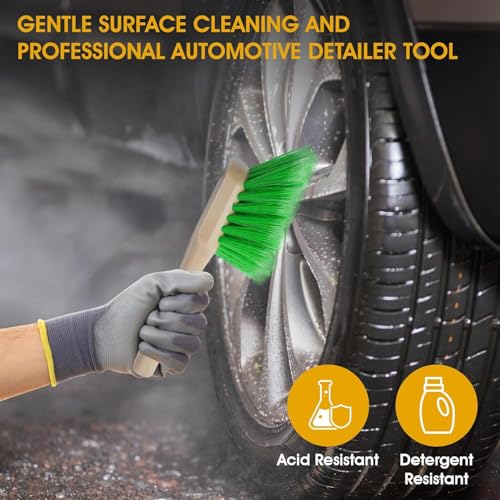 Soft Bristle Wheel Cleaning Brush 2.5" Bristle & 20" Long Handle - 3 Pack | Chemical-resistant soft bristle brush with ergonomic long handle for cleaning wheels, fenders, and automotive surfaces - color: Long Handle, size: Pack of 3