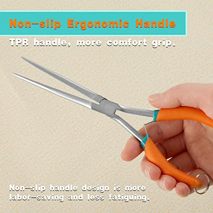SPEEDWOX Extra Long Needle Nose Pliers with Anti-Loss Lanyard Needle Remover Pliers with Serrated Jaw for Jewelry Making, Bending Wire and Small Object Gripping for Hard to Reach Narrow Spaces - style: Extra Long Nose