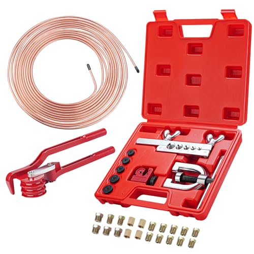 25 ft 3/16" Copper Coated Brake Line Kit 16 Brake Line Fittings and 4 Unions Brake Line Fittings Double & Single Flaring Tool Kit Brake line Bender