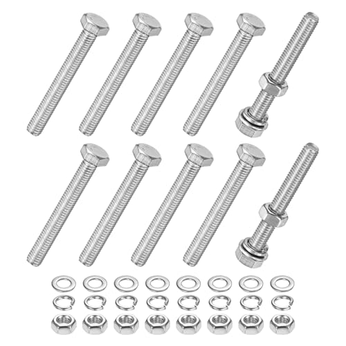 M METERXITY 10-Pack Hex Head Screw Bolt with Nuts Flat & Lock Washers M5x40mm Stainless Steel Bolts and Nuts Kit Fully Threaded Metric Bolt Assortment for Equipment/Machinery - size: M5x40mm