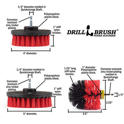 Drillbrush Headstone Cleaning Supplies - Outdoor Power Brush - Fountain Cleaner Tool - Deck Scrubbing Tool - Patio Cleaning Brush - Concrete Garage Floor Cleaner - Granite Scrubber Kit for Drill - color: Red