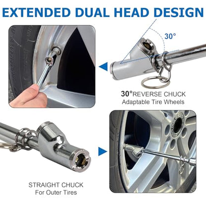Tire Gauge for Semi Truck Straight-on Pencil Gauge with Tread Depth Gauge | Heavy Duty Dual Head Tire Pressure Gauge,10-150PSI 10-120PSI Pencil Tire Checker Extended Tube for Semi Truck Car