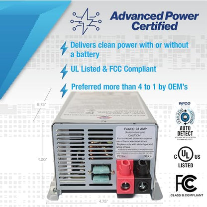 WFCO Genuine WF-9855-AD-CB RV Converter/Charger Deckmount 55Amp DC Output with Patented Auto Detect™ Technology Lead Acid Lithium Multi-Stage Charging