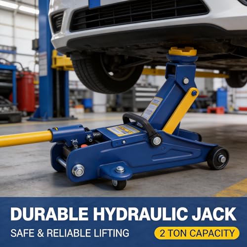 2 Ton Low Profile Hydraulic Floor Jack, 4000 lbs Capacity Trolley Jack with Single Piston Lift Pump, 5-1/8" to 13" Lifting Range, Heavy Duty Steel Car Jack for Sports Cars, Sedans & SUVs, Blue