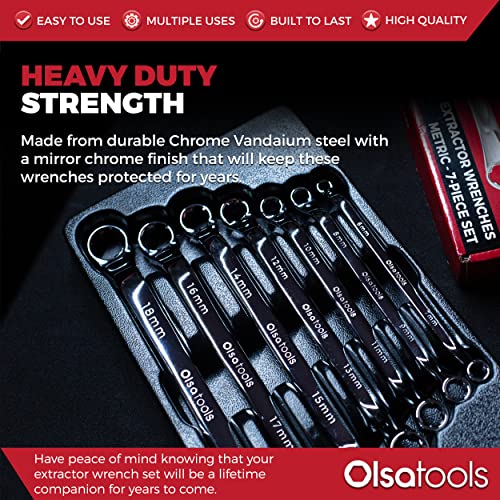 Olsa Tools Bolt Extractor Offset Wrench Set - 7pc Rounded Fastener Remover Kit - 6-Point Box-End Metric Design - Stripped Bolt & Nut Removal Tool - Professional Grade Mechanic Wrenches - Part: 1311 - color: 7pc Set, size: Metric