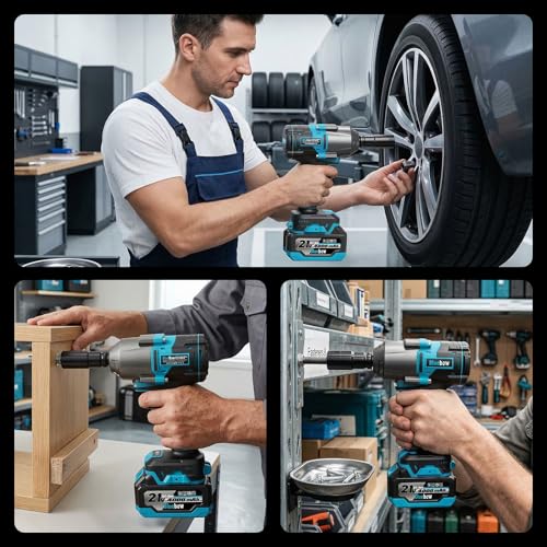 Bluebow Cordless Impact Wrench, 960 ft-lbs (1300 N·m) Brushless Impact Wrench with 2x4.0Ah Battery, 1/2" 3-Speed Modes Impact Gun with 4 Sockets for Pickup, Truck, Home Car