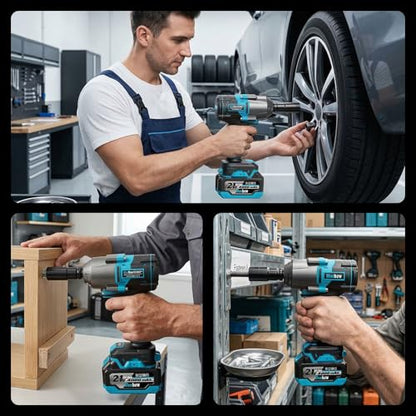 Bluebow Cordless Impact Wrench, 960 ft-lbs (1300 N·m) Brushless Impact Wrench with 2x4.0Ah Battery, 1/2" 3-Speed Modes Impact Gun with 4 Sockets for Pickup, Truck, Home Car