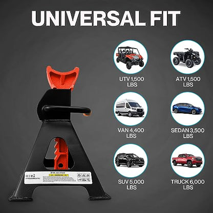 Jack Stands 3 Ton, Heavy Duty Car Jack Stand, 10.08-17.0 inch Adjustable Height for Lifted Truck, SUV, MPV and UTV/ATV, 6600 lb Capacity, 1 Pair Black & Red (Automotive Stands Set of 2) - size: 3 Ton (Standard)