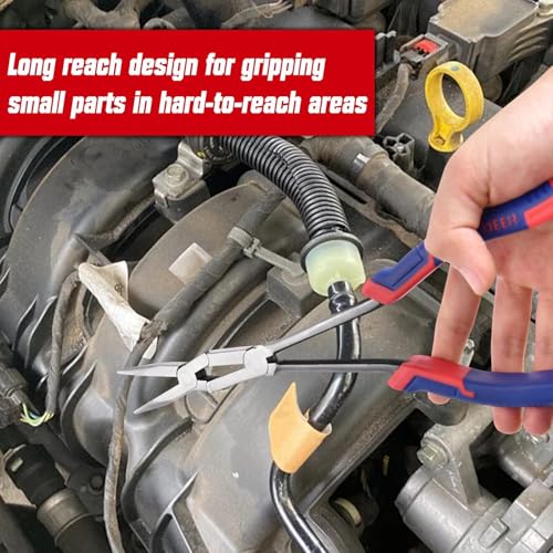 13Inch Extra Long Needle Nose Pliers Straight Dual Material Long Reach Pliers with Serrated Jaw Double-joint Long Nose Pliers for Hard to Reach Narrow Spaces - style: Long Nose