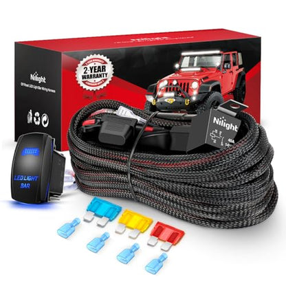 Nilight Wiring Harness Kit Nylon 14 AWG 2 Leads 12V 5Pin Rocker Switch Laser On Off Power Relay Blade Fuse for LED Light Bar Off Road Lights on Cars Jeep Boat Trucks - color: 14AWG Wiring Harness -2 Leads w/ Nylon Wire Loom