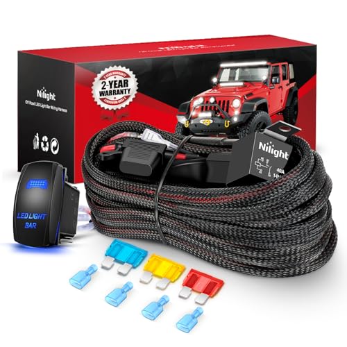 Nilight Wiring Harness Kit Nylon 14 AWG 2 Leads 12V 5Pin Rocker Switch Laser On Off Power Relay Blade Fuse for LED Light Bar Off Road Lights on Cars Jeep Boat Trucks - color: 14AWG Wiring Harness -2 Leads w/ Nylon Wire Loom