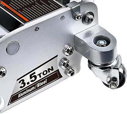 Power Zone Dual Pump Quick Lift 3-1/2 Ton Aluminum and Steel Racing Jack, Lift Range: 4-1/8” to 18-5/16”, Silver (680063-A)
