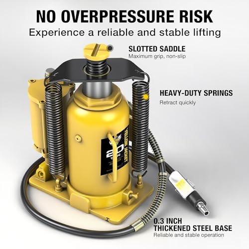 YELLOW JACKET Pneumatic Air Bottle Jack 20 Ton with Manual Hand Pump and Air Pump for Heavy Duty Auto Trucks