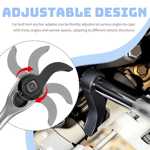 2PCS 4-point & 8-point Pry Bar Wrench Adapter Driven by 1/2" Tool,Bull Horn Ratchet Pry Bar Attachment for Confined Spaces,Adjustable Half Shaft CV Axle Removal Tool Crowbar Head