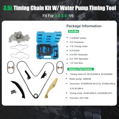 Timing Chain Kit w/Water Pump Timing Tool Fit for Ford Lincoln 2011-2019 | for Ford Edge Explorer Flex Taurus Police Interceptor, for Lincoln MKS MKX MKZ 3.5L 3.7L Replce# AW6348 303-1248