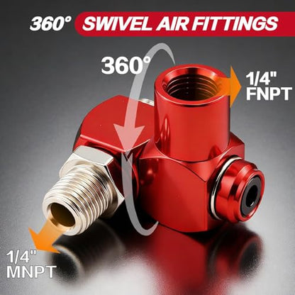 TuoLauthon Air Coupler & Plug Kit, 22 Pcs 1/4" NPT Quick Connect Air Fittings Set, with 360° Swivel Universal Joint, I/M Type Pneumatic Tool Compressor Accessories