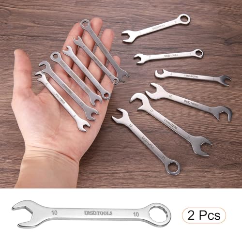 HARFINGTON 2pcs Thin Combination Wrench 10mm Offset 6-Point Ended Box & 15° Angled Open End Mini Combination Wrench 30Cr13 Stainless Steel Quenching Polish Metric Spanner for Auto Repairs - size: 10mm