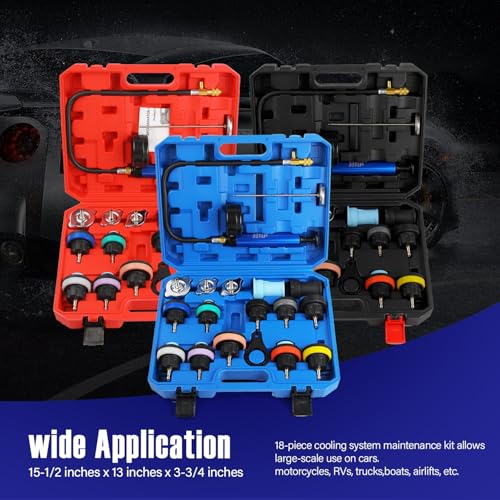18pcs Universal Radiator Pressure Tester Kit, Coolant Vacuum Refill kit，Coolant Pressure Tester Kit with Manual Pump and Color-Coded Test Caps (Black) - color: black