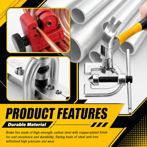 25Ft 1/4"& 3/16" Brake Line Kit,Heavy Duty Brake Line Flaring Tool Kit with 32 Inverted Fittings for Single/Double Flare,Brakes Lines Repair Kits for Cars/SUVs/Trucks