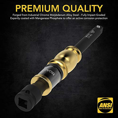 LEXIVON 1/2" Impact Driver Speed Collar 10" Impact Extension Bar | Adjustable 3-Position Aluminum Spinning Handle, Cr-Mo Steel Extension = Fully Impact Grade (LX-116) - size: 10” Impact Extension w/ Grip Handle