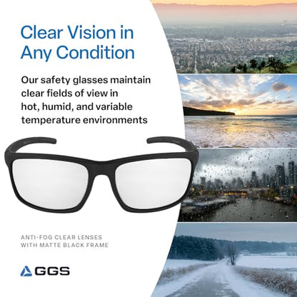 Bullhead Safety Eyewear Pompano Glasses – Anti-Fog, Lightweight, Scratch Resistant, UV Light Blocking Eyewear for Driving, Golf, Boating, Outdoor Work, Clear Lens - color: Clear Lens, Matte Black Frame, style: Anti-fog