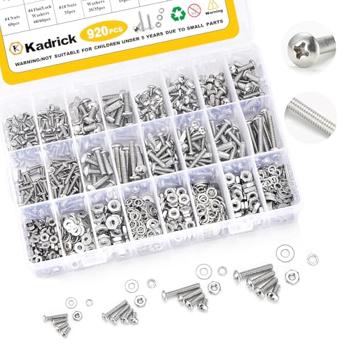 Kadrick 304 Stainless Steel Screws,920Pcs Machine Screw Assortment,#4-40#6-32#8-32#10-24 Assorted Phillips Pan Head SAE Screws Nuts & Washers Set,Bolts and Nuts Kit - size: SS #4-#10 920Pcs