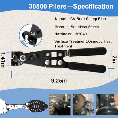 30800 CV Boot Clamp Pliers, 9 in Ear Type Joint Tool | Universal Axle Crimper for Auto ATV Crimp & Remove, Used with Torque Wrench