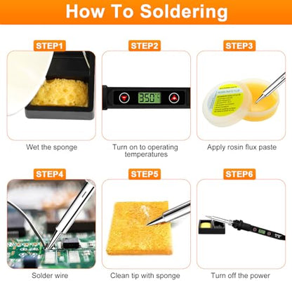 80W LCD Soldering Iron Kit Adjustable Temp 180-520℃ Precision Soldering Gun | 15s Fast Heating Electronics Soldering Kit with 50g Solder Wire, Flux, 5 Soldering Tips, Desoldering Pump, Stand, Tweezers