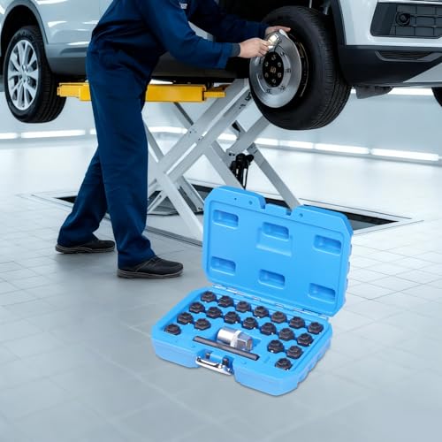 22PCS Wheel Lock Key Removal Kit Fit for BMW Wheel Locking Key, 1/2" Drive Impact Easy Out Bolt Extractor Socket Set, Automotive Anti-Theft Lug Nut Bolt Stud Key Remover Socket