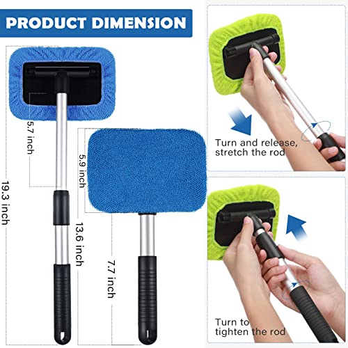 Frienda 3 Set Windshield Cleaner Tool Inside Car Window Cleaner Tool with 3 Extendable Handle 9 Reusable Microfiber Pads and 3 Spray Bottles for Auto Home Interior Exterior Glass Cleaning (Multicolor) : Automotive
