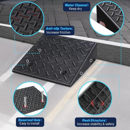 PZ 2PCS Rubber Curb Ramps for Driveway, 7 1/8" Rise Heavy Duty Car Ramp 7000 LBS Capacity 19.69"Lx 19.69"W Non-Slip Portable Shed Threshold Ramps for Doorways Sidewalk Scooters Wheelchairs Motorcycles - size: 7 1/8“ Rise