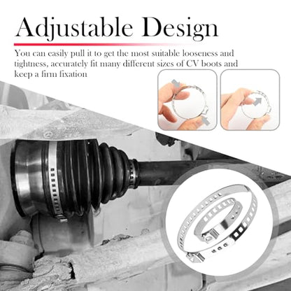 10PCS CV Boot Clamp Tool Kit Stainless Steel,Adjustable CV Axle Boot Clamp Kit with Hose Clamps Small & Large,Universal Tie Rod Boots Clamps CVS Boots Repair Kits for Cars,SUVs