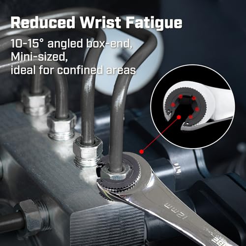ironcube 12mm Brake Line Wrench Set: Metric Ratcheting Open-end for Nuts on Fuel, Brake or Air Conditioning Lines - size: 12mm