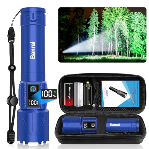 Rechargeable Tactical Flashlights 2000 High Lumens - 5000mAh Super Bright LED Powerful Flash Light, Waterproof Handheld USB C Flashlight for Home,Car,Camping,Emergencies,5 Modes,Zoomable (1, Blue) - color: Blue