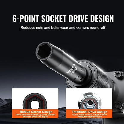 VEVOR Impact Socket Set 3/8" Drive, 48-Piece Standard SAE (5/16 to 3/4 inch) & Metric (8 to 22 mm) Size, Deep & Shallow, 6 Point, CR-V, Extension Bar, Universal Joint, 1/2" F to 3/8" M Reducer - style: 3/8" 48PCS